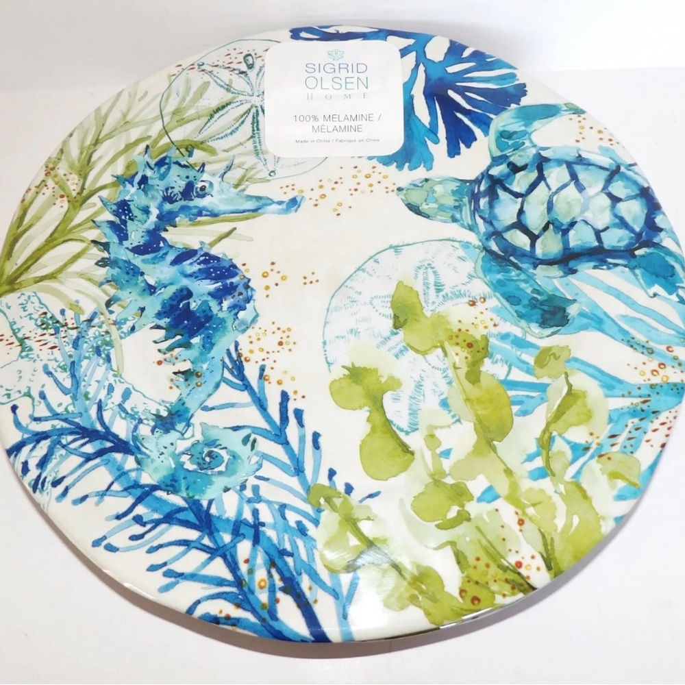 SIGRID OLSEN Turtle Sea Life MELAMINE Dinner Plates Set of 4 New